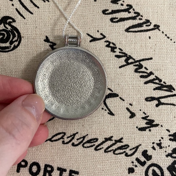 Silver-tone Statement Necklace with Round Pendant Handmade Upcycled Sustanible - Picture 5 of 6